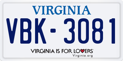 VA license plate VBK3081