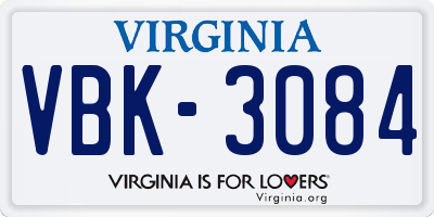 VA license plate VBK3084