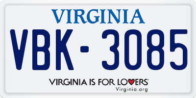 VA license plate VBK3085