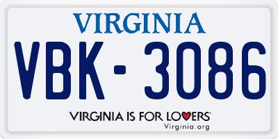 VA license plate VBK3086