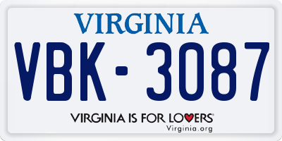VA license plate VBK3087