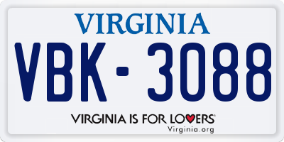VA license plate VBK3088