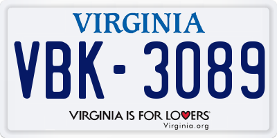 VA license plate VBK3089