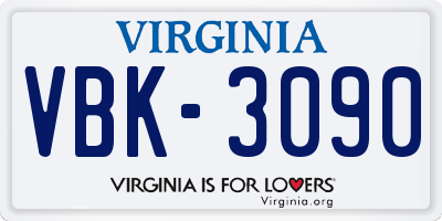 VA license plate VBK3090