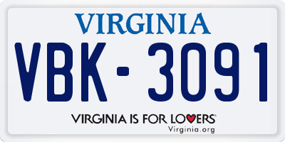 VA license plate VBK3091
