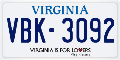 VA license plate VBK3092