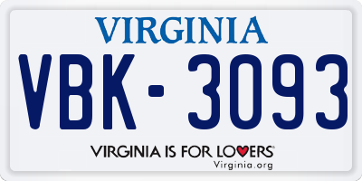 VA license plate VBK3093