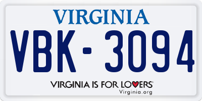 VA license plate VBK3094