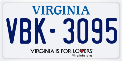VA license plate VBK3095