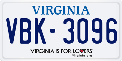 VA license plate VBK3096