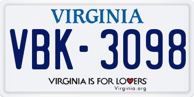 VA license plate VBK3098