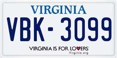 VA license plate VBK3099