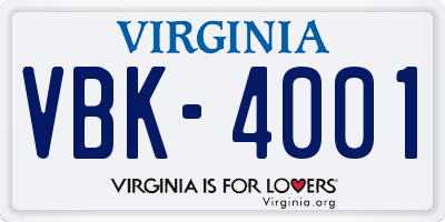 VA license plate VBK4001