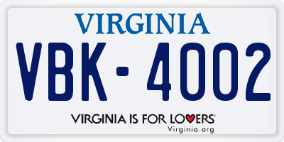 VA license plate VBK4002
