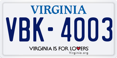 VA license plate VBK4003