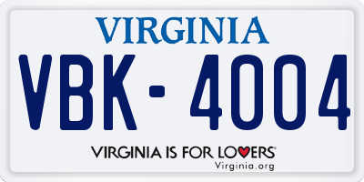 VA license plate VBK4004
