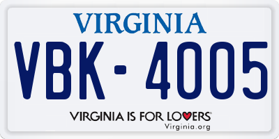 VA license plate VBK4005