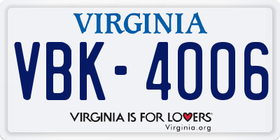 VA license plate VBK4006