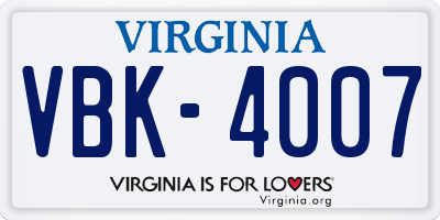 VA license plate VBK4007