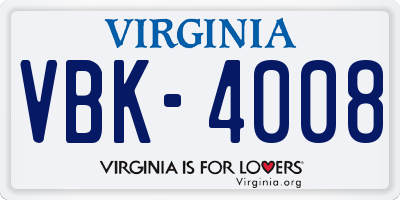 VA license plate VBK4008