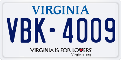 VA license plate VBK4009