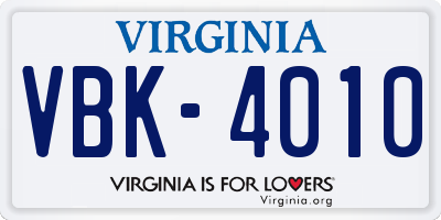 VA license plate VBK4010