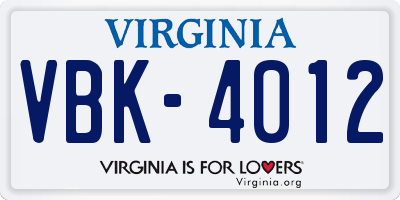 VA license plate VBK4012