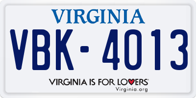 VA license plate VBK4013