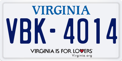 VA license plate VBK4014