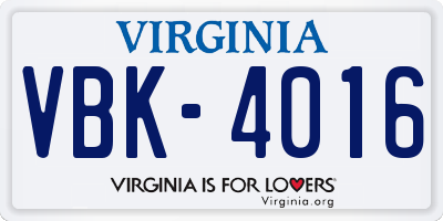 VA license plate VBK4016