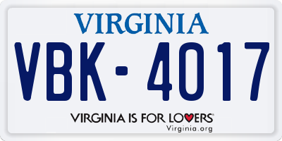 VA license plate VBK4017