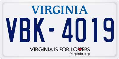 VA license plate VBK4019
