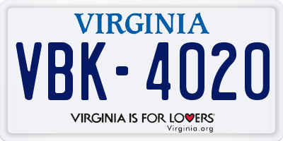 VA license plate VBK4020