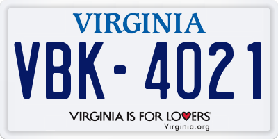 VA license plate VBK4021