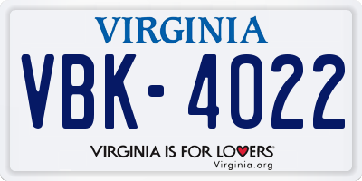 VA license plate VBK4022