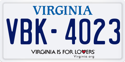 VA license plate VBK4023