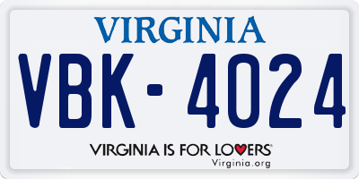 VA license plate VBK4024