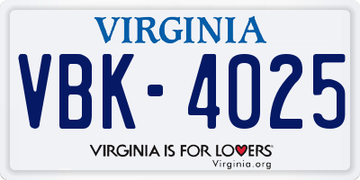VA license plate VBK4025