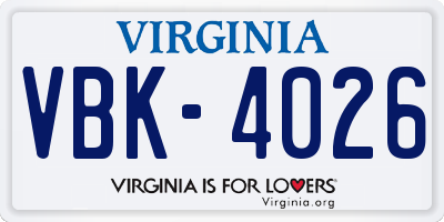 VA license plate VBK4026