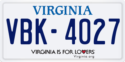VA license plate VBK4027