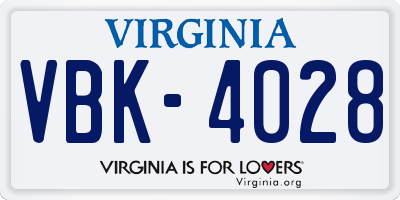 VA license plate VBK4028