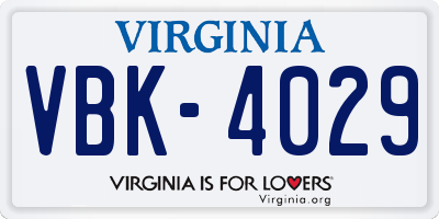 VA license plate VBK4029