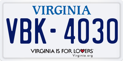 VA license plate VBK4030