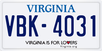 VA license plate VBK4031