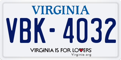 VA license plate VBK4032