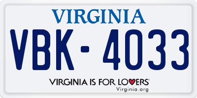 VA license plate VBK4033