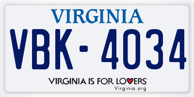 VA license plate VBK4034