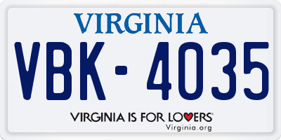 VA license plate VBK4035