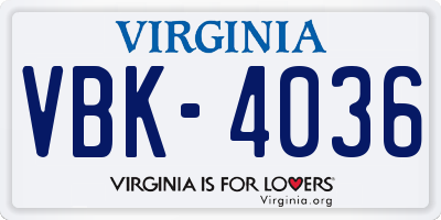 VA license plate VBK4036