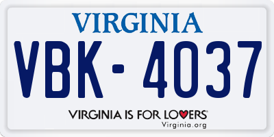 VA license plate VBK4037